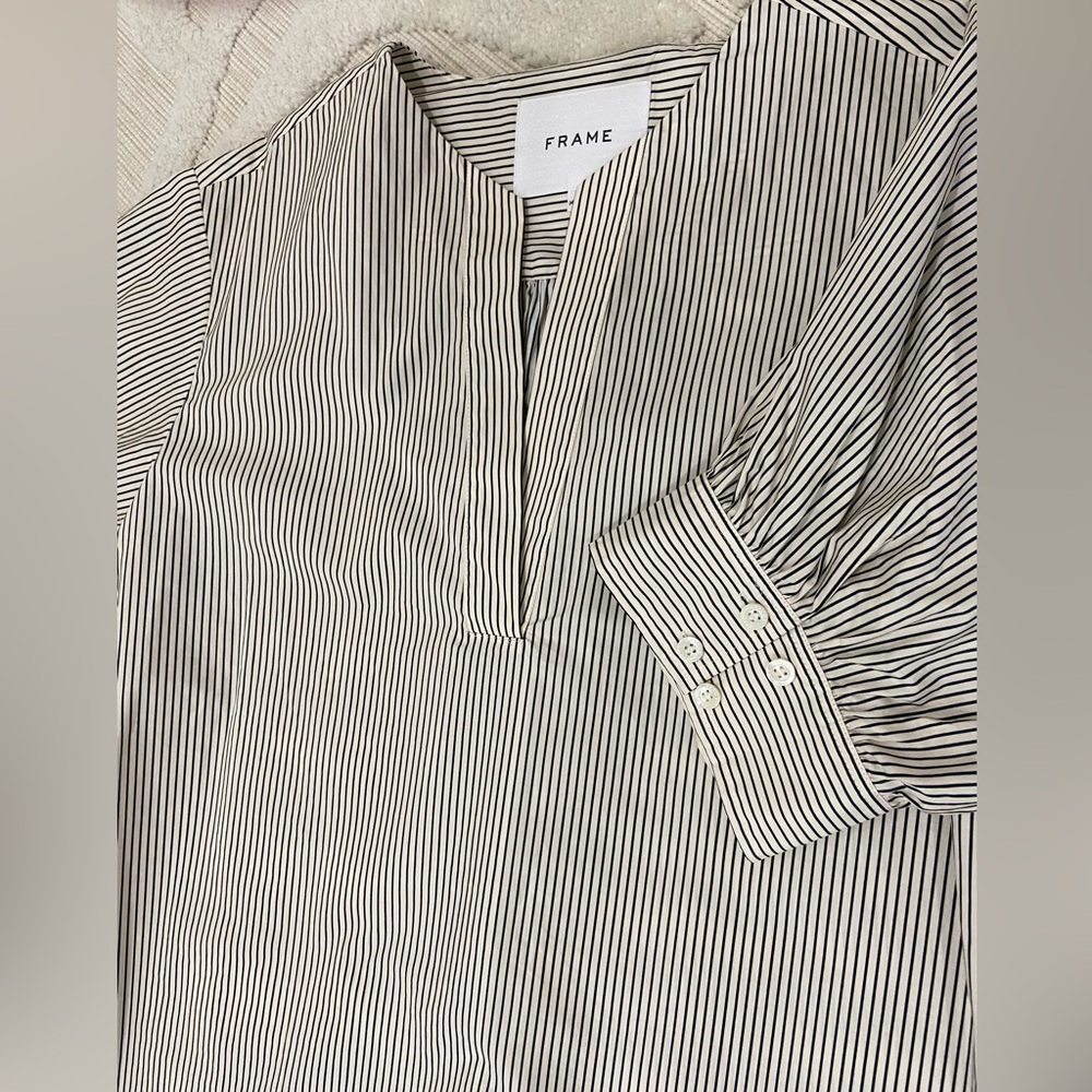 Frame Denim Black and off white Striped Top